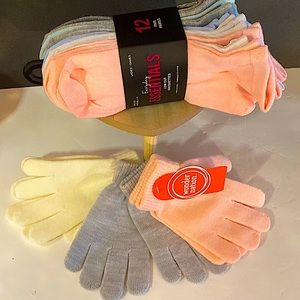 NEW ESSENTIALS 12 PAIR LOW CUT SOCKS & WONDER NATION 3 PAIR GLOVES